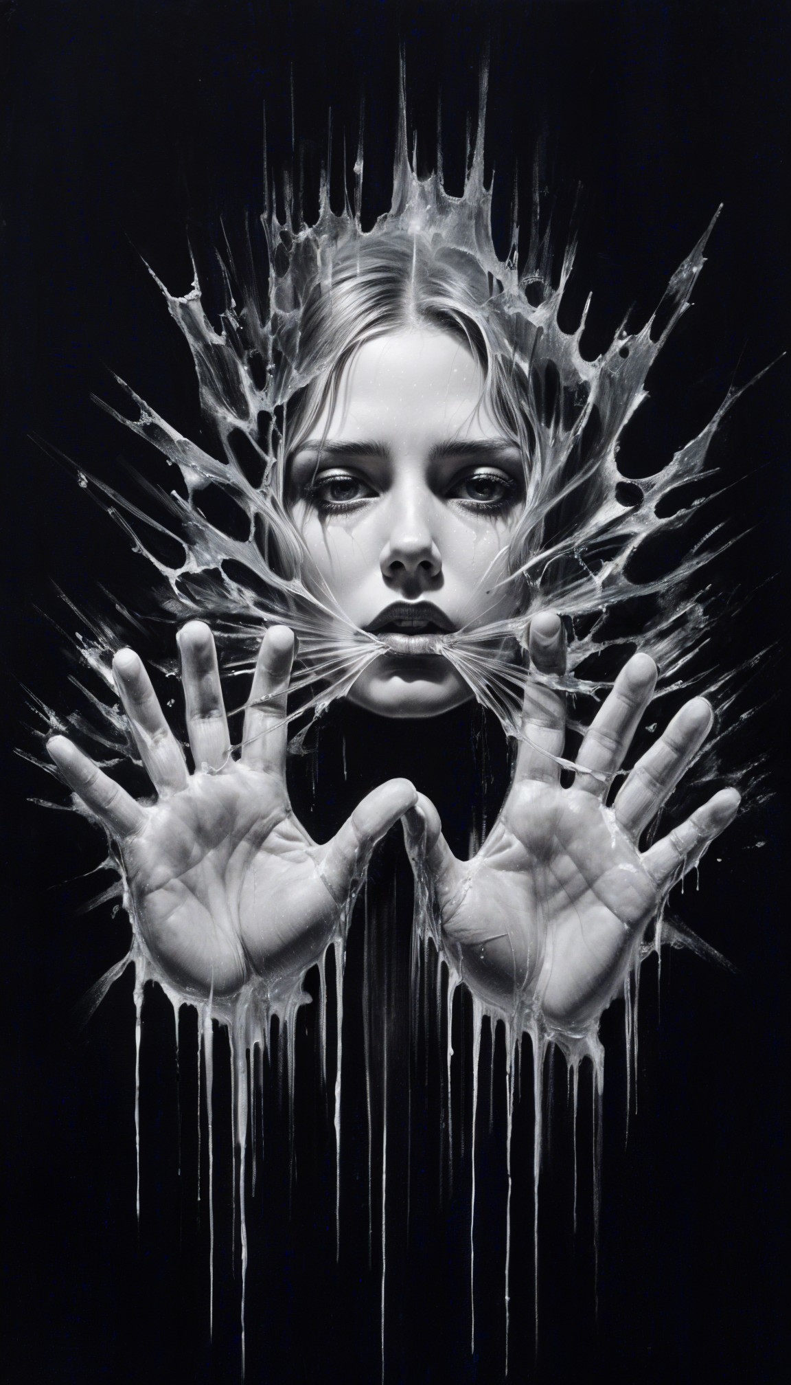 Monochromatic Portrait of a Woman with Dramatic Expression