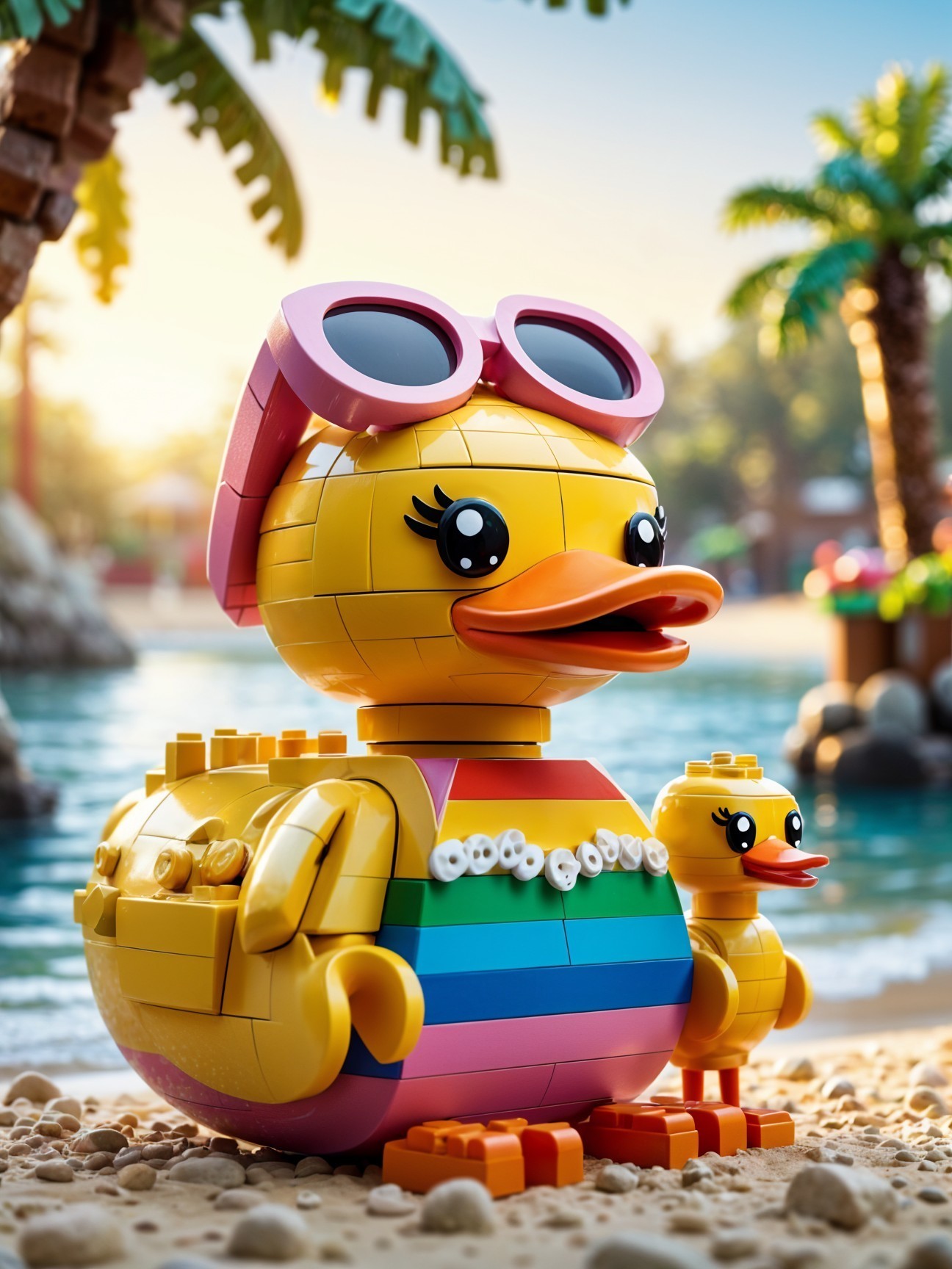 Colorful Lego Duck Scene on a Beach Setting