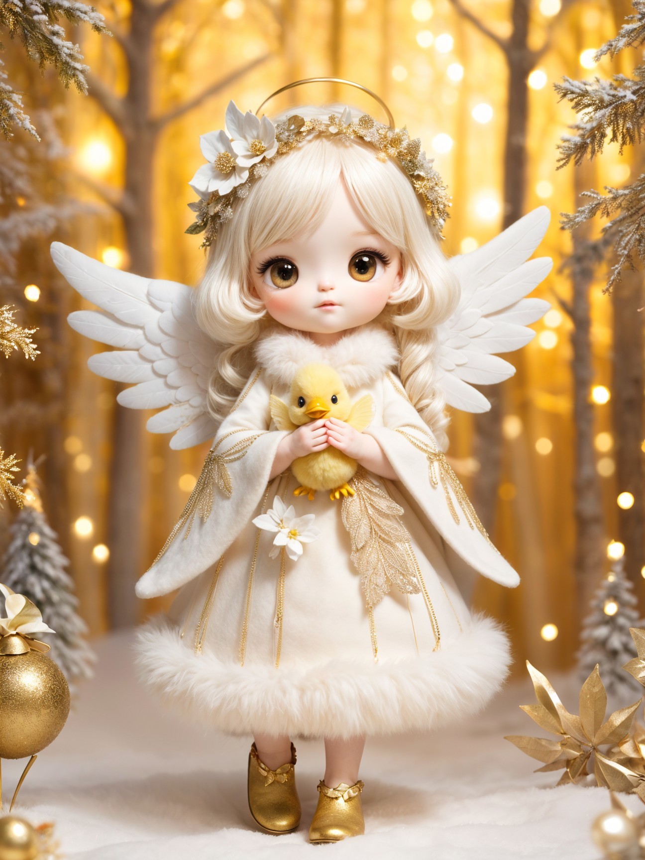 Charming Doll in Whimsical Glowing Forest Setting