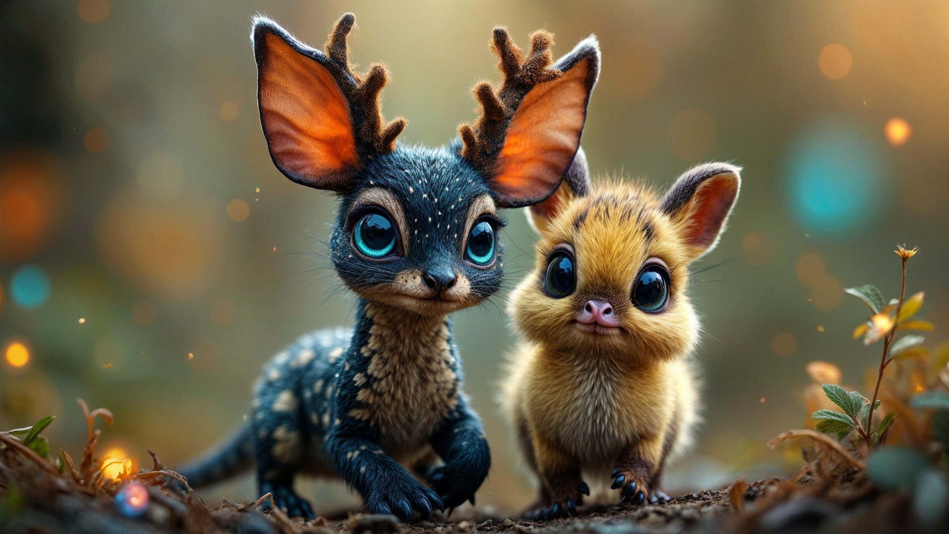 Whimsical Forest Creatures: Deer-Like and Bunny Figure