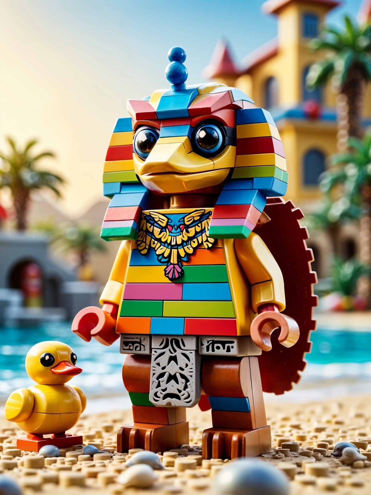 Vibrant Lego Pharaoh Figure on Sandy Beach Scene