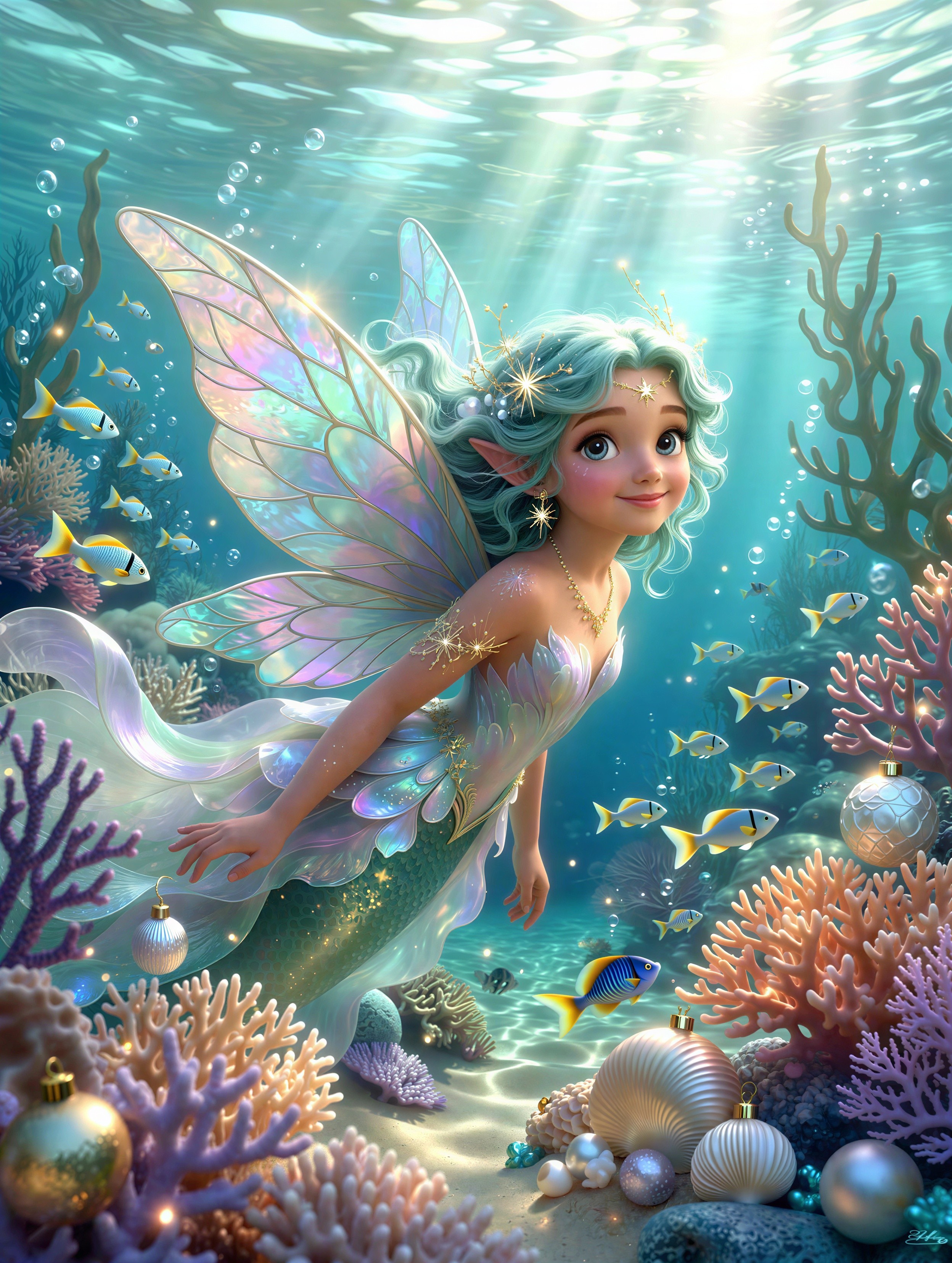 Fairy Mermaid with Iridescent Tail and Shimmering Wings