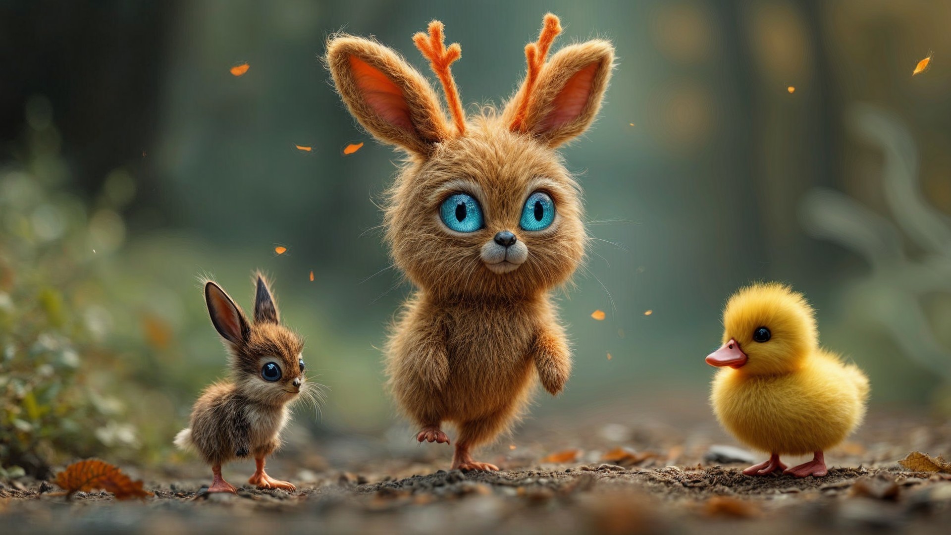 Whimsical Woodland Scene with Adorable Creatures