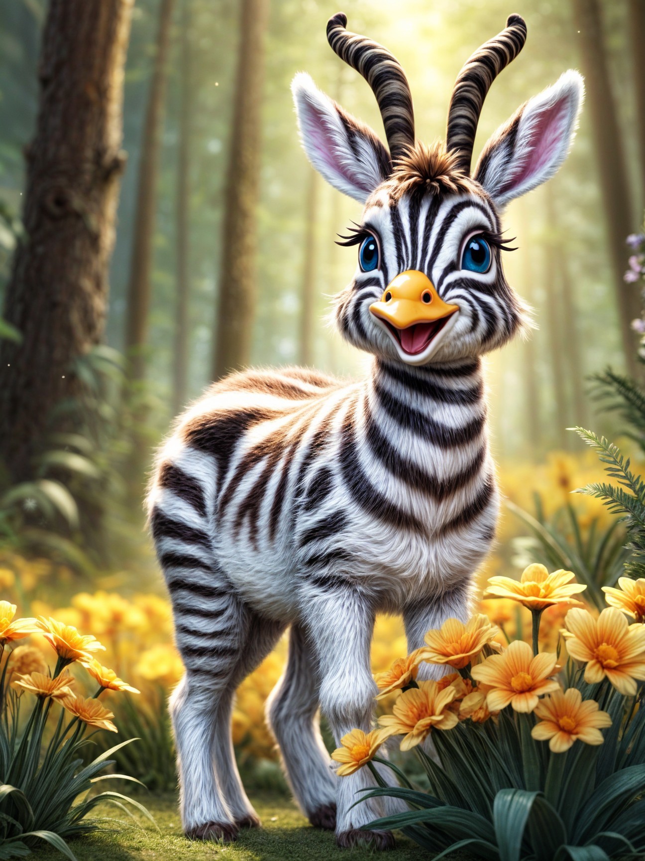 Whimsical Creature in a Colorful Forest Setting