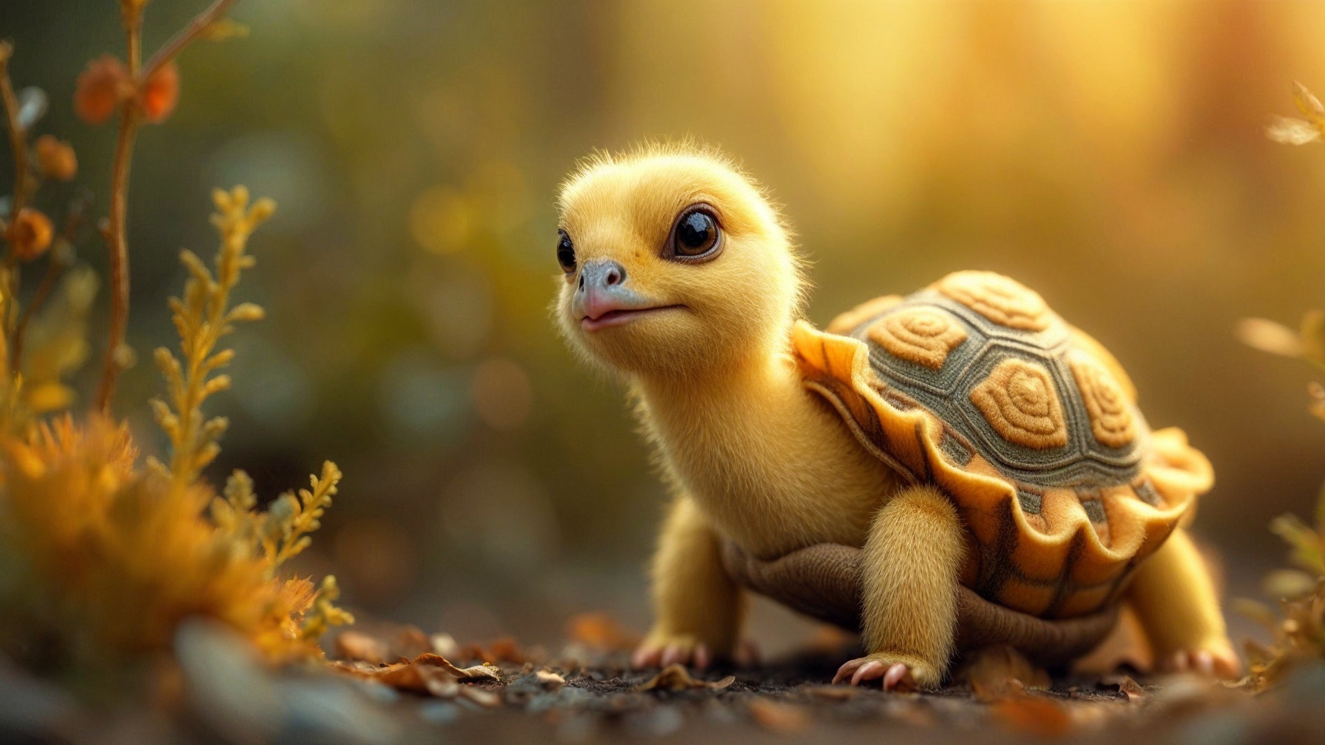 Whimsical Turtle-Bird Hybrid in a Magical Setting