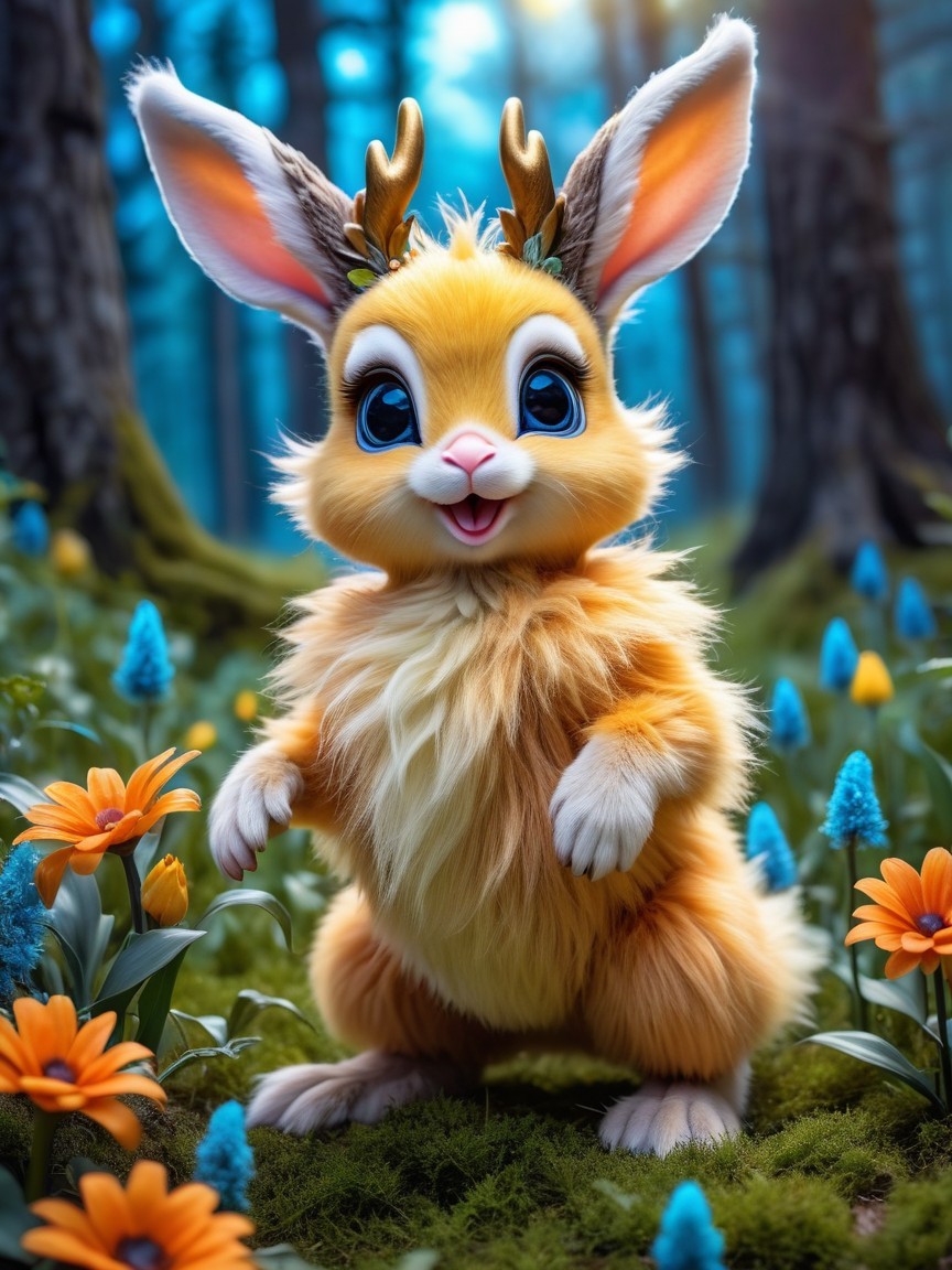 Whimsical Creature in a Vibrant Forest Setting