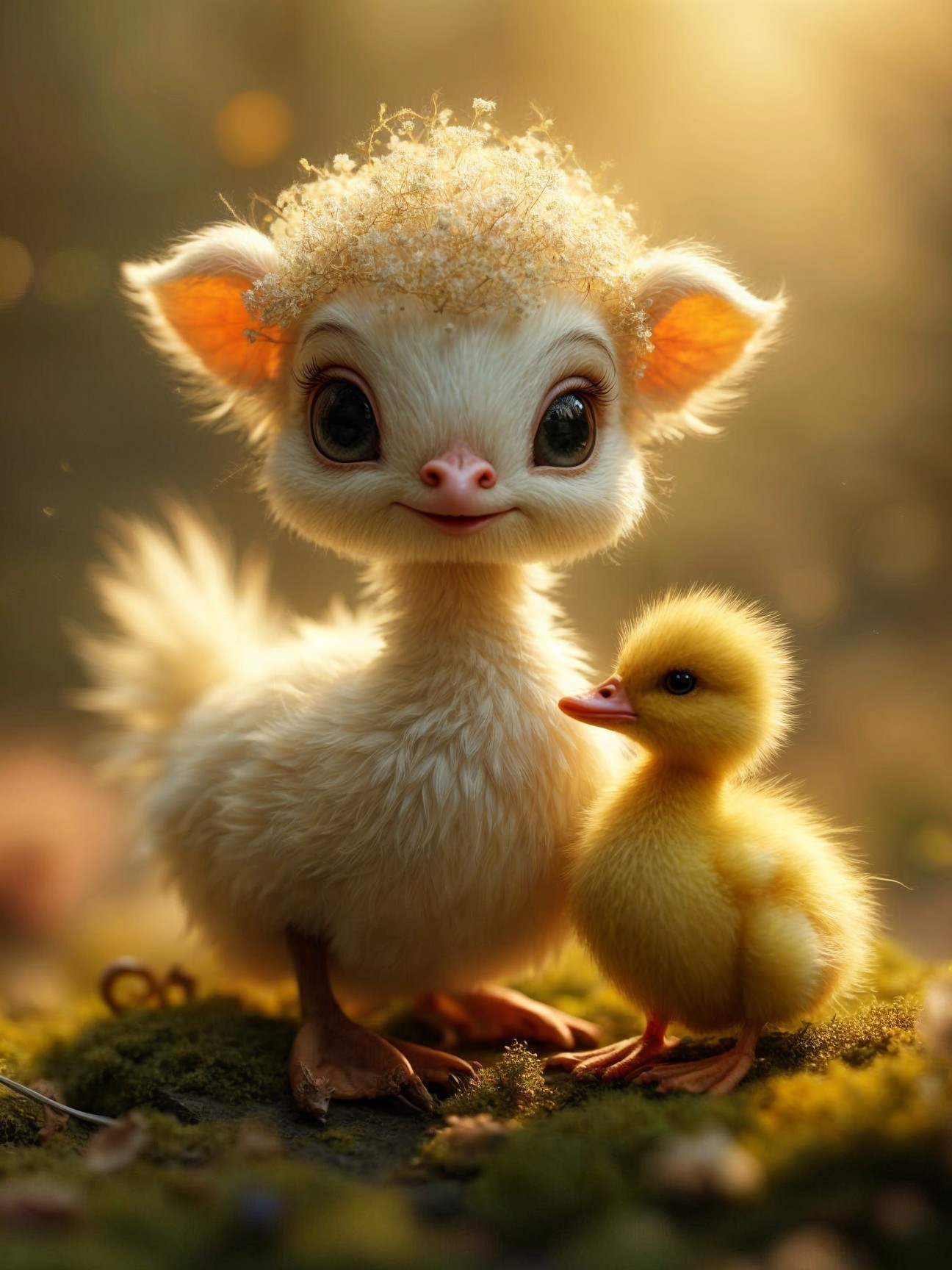 Cartoon Ducklings in Whimsical Forest Setting