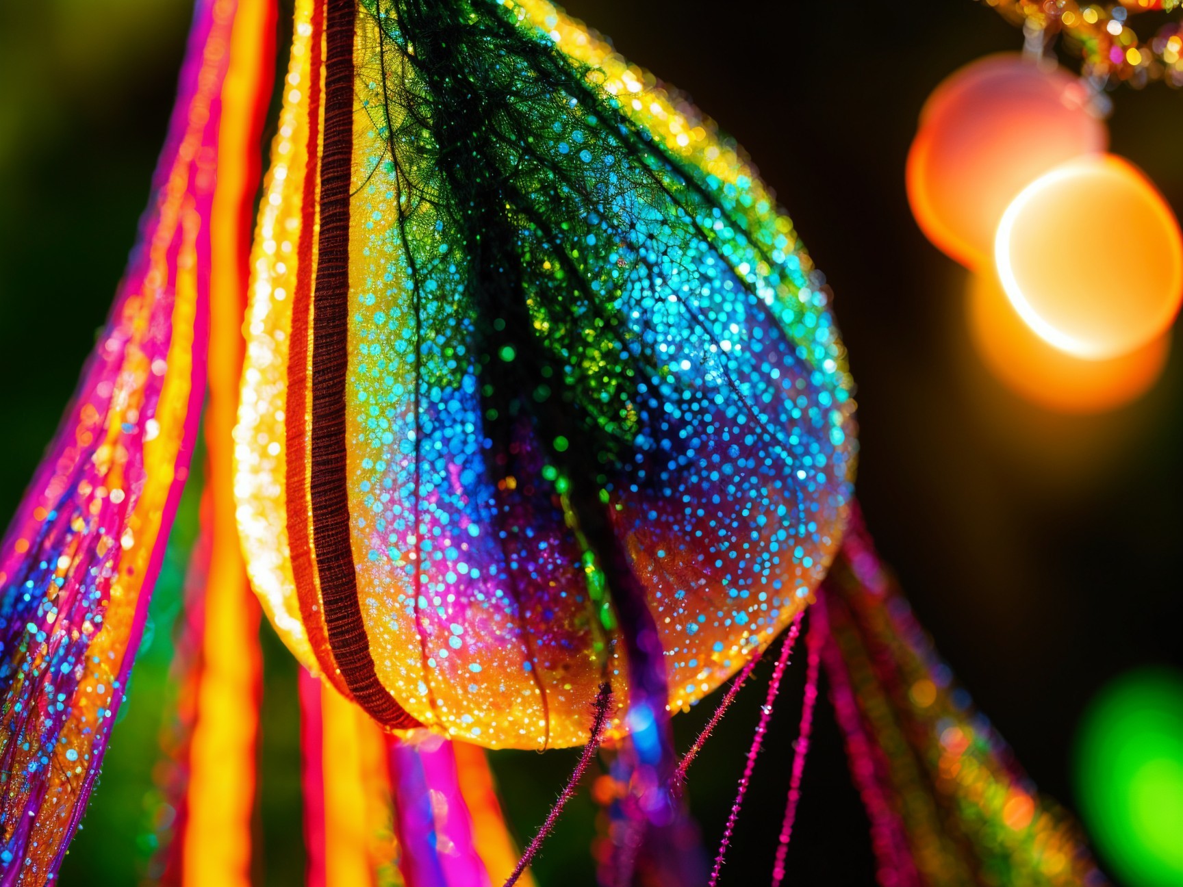 Luminous Teardrop-Shaped Ornament with Colorful Threads