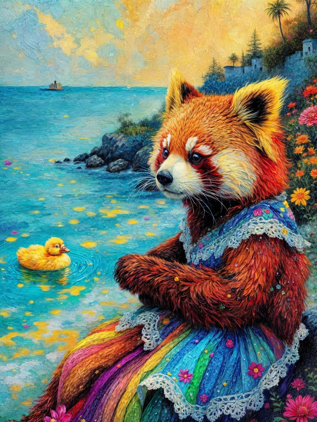 Red Panda by Tranquil Lake in Whimsical Setting