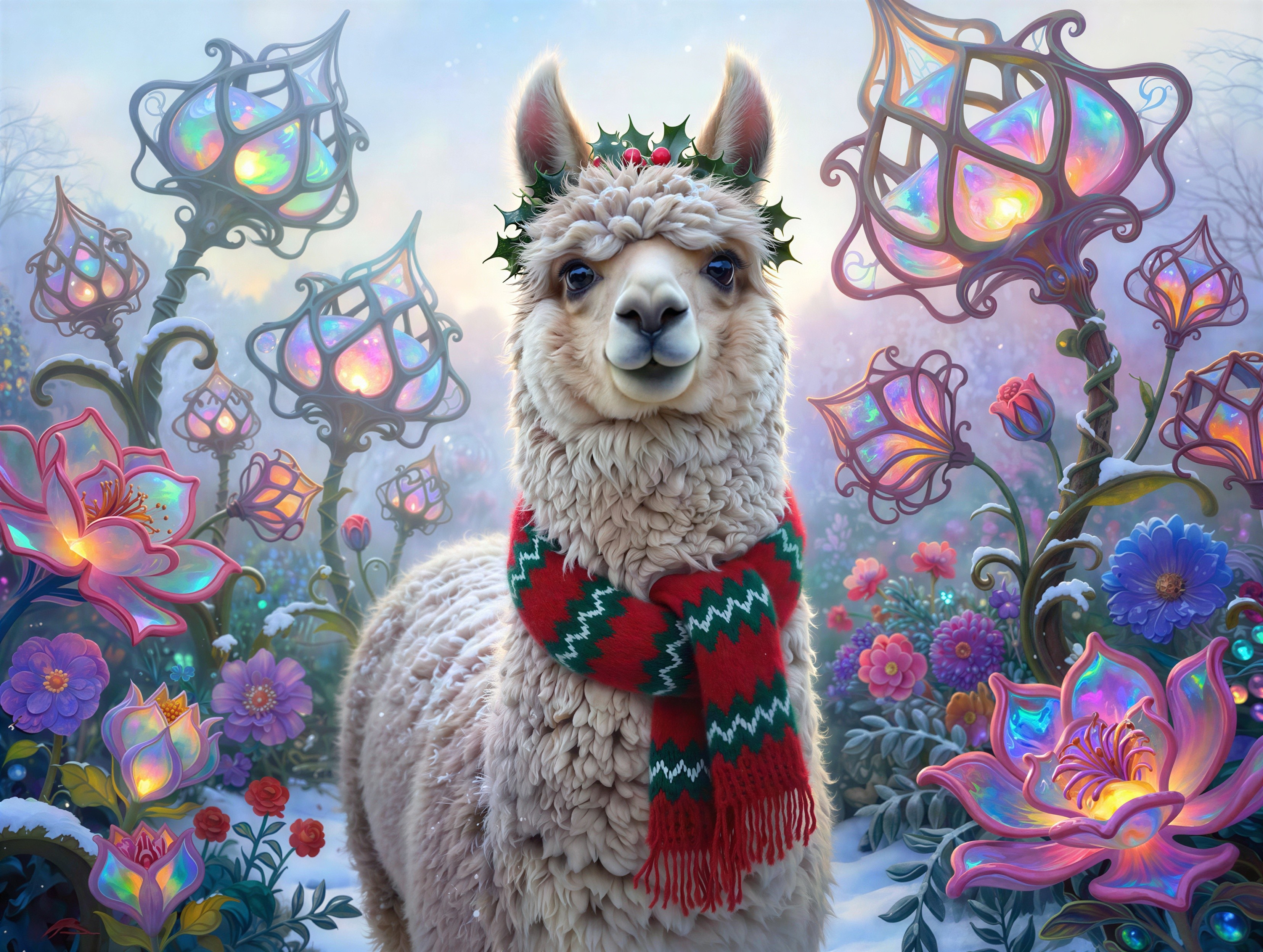 Detailed Digital Painting of Alpaca in Winter Wonderland