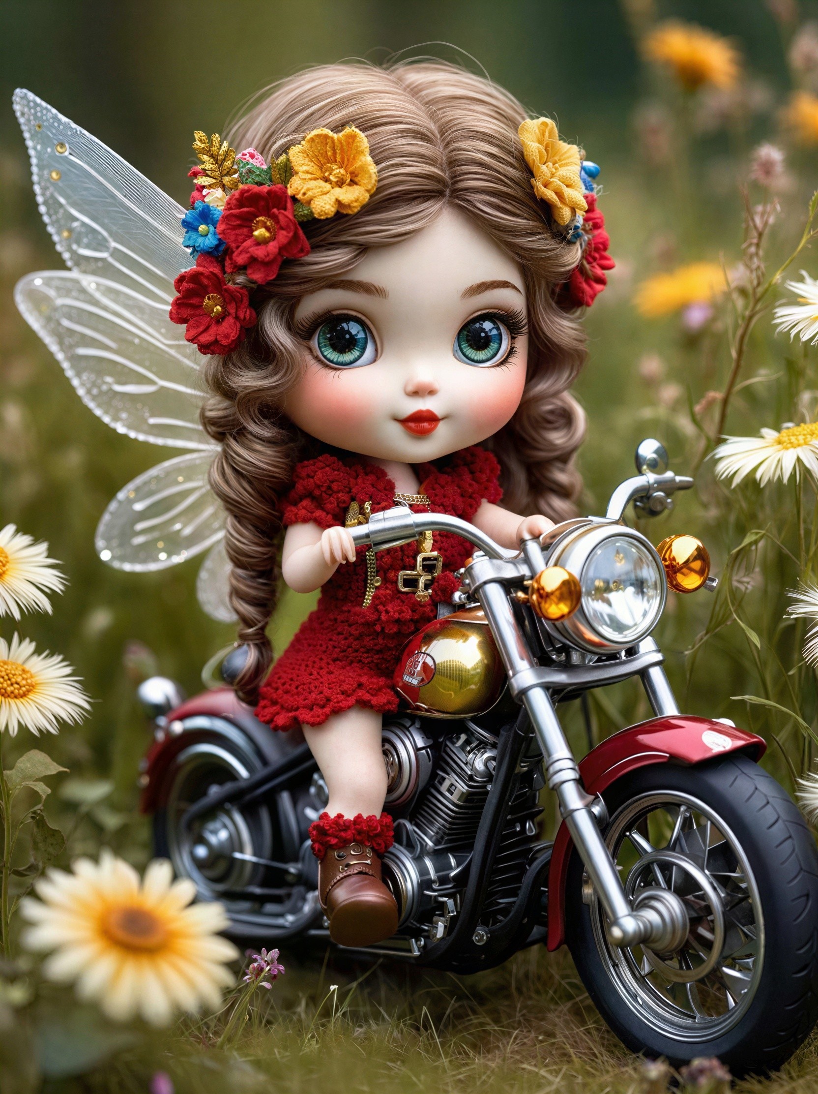 Fairy Doll with Butterfly Wings on Toy Motorcycle