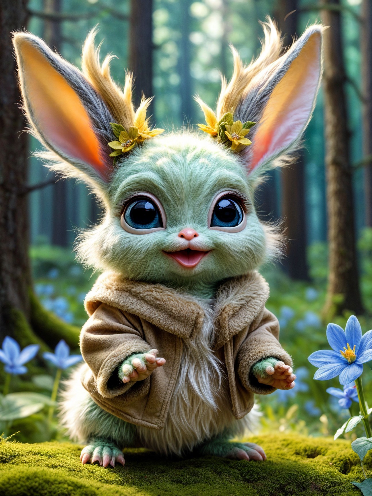 Whimsical Bunny-Like Creature in Vibrant Forest Setting