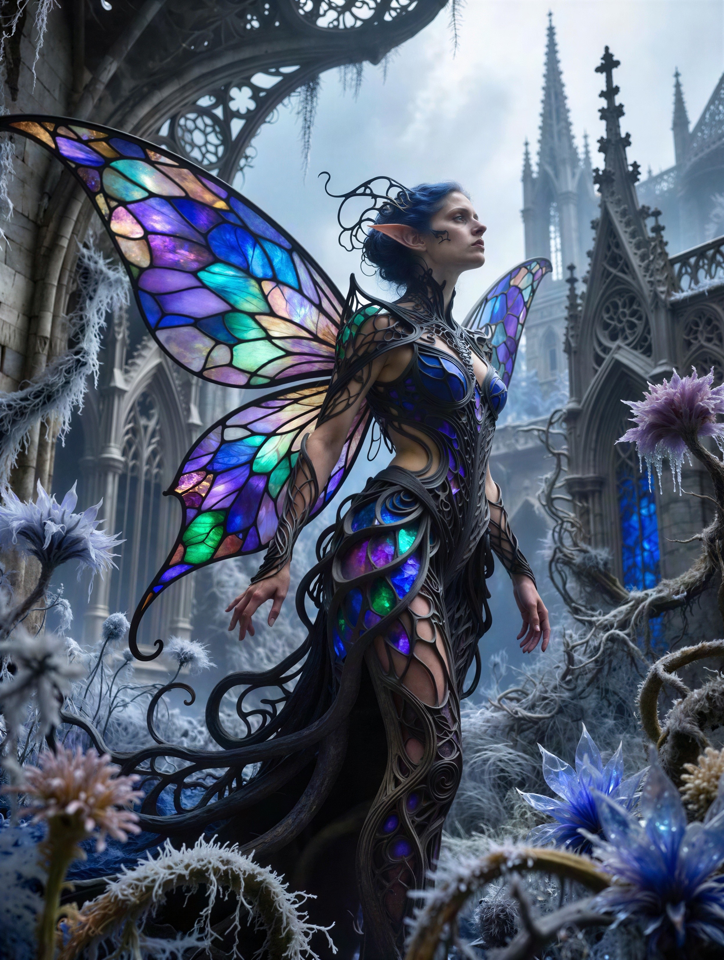 Fairy in Gothic Cathedral with Frosted Plants