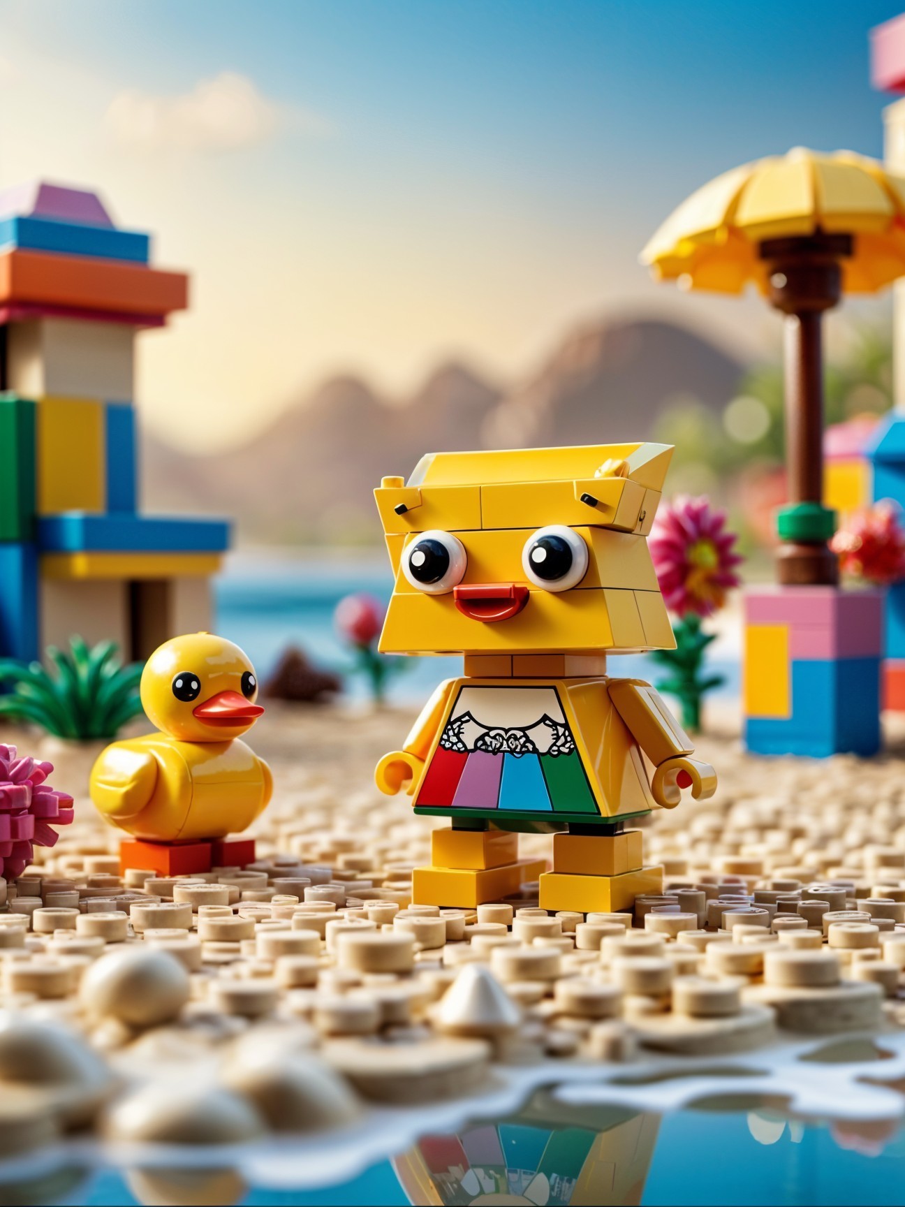 Colorful LEGO Beach Scene with Characters and Nature