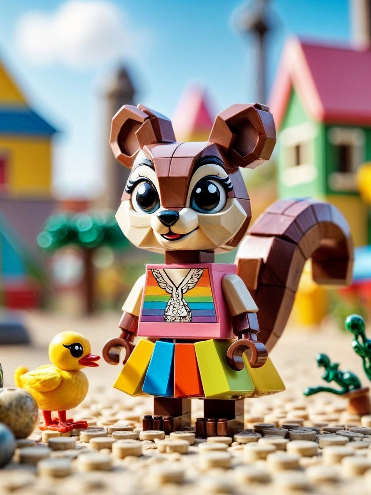 LEGO-Style Squirrel Figure in Colorful Playful Scene