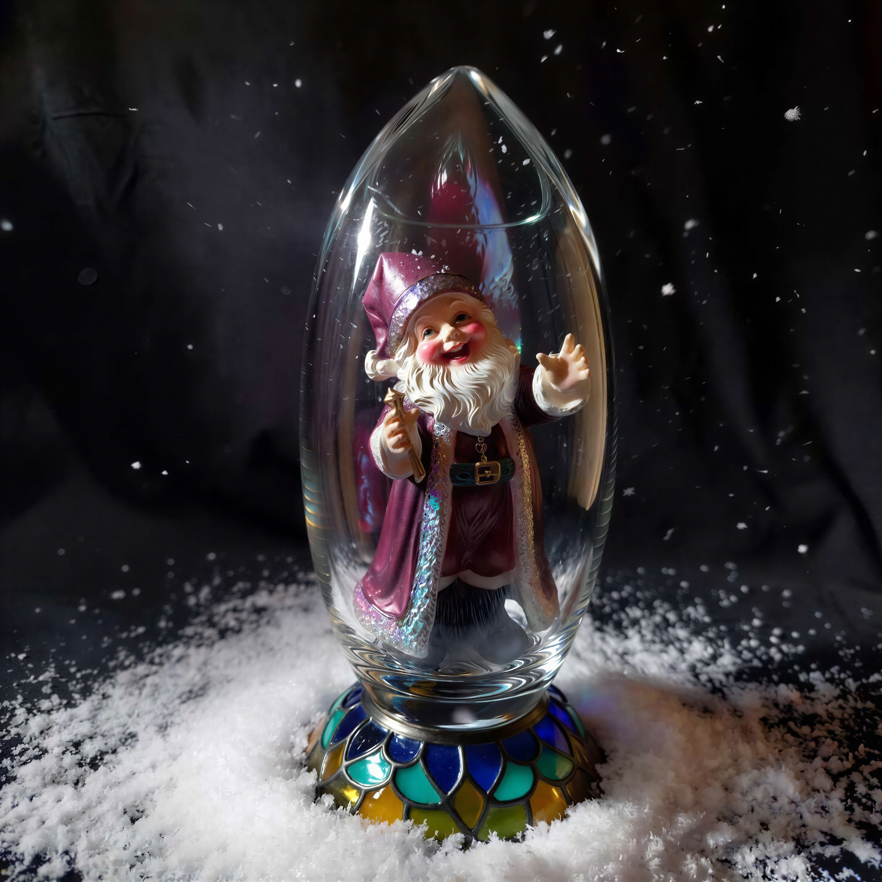 Close-Up of Purple Santa Claus Figurine in Glass Egg