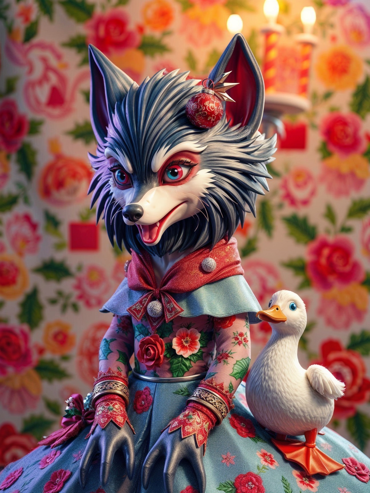 Whimsical Character with Fox Head and Floral Gown