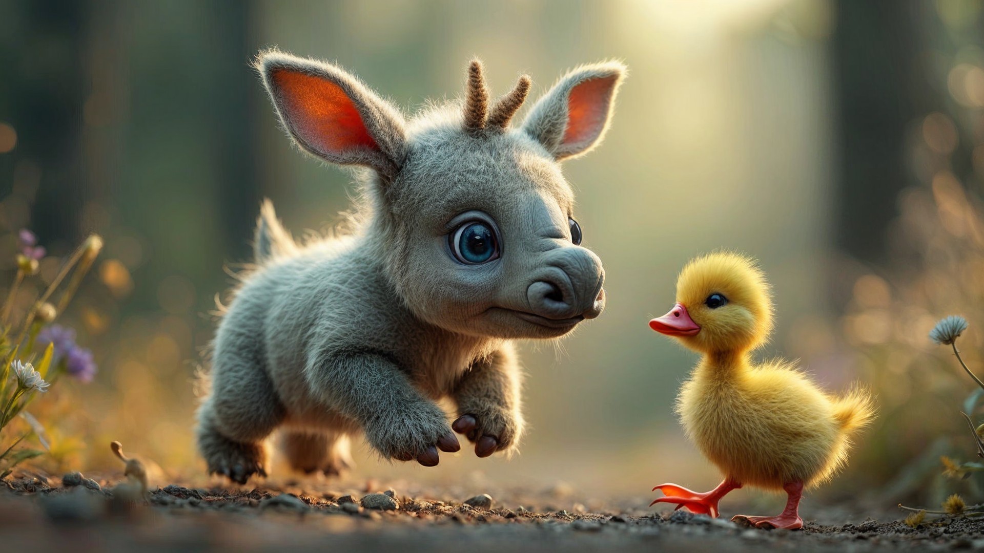 Fluffy Unicorn-Like Creature Meets Yellow Duckling