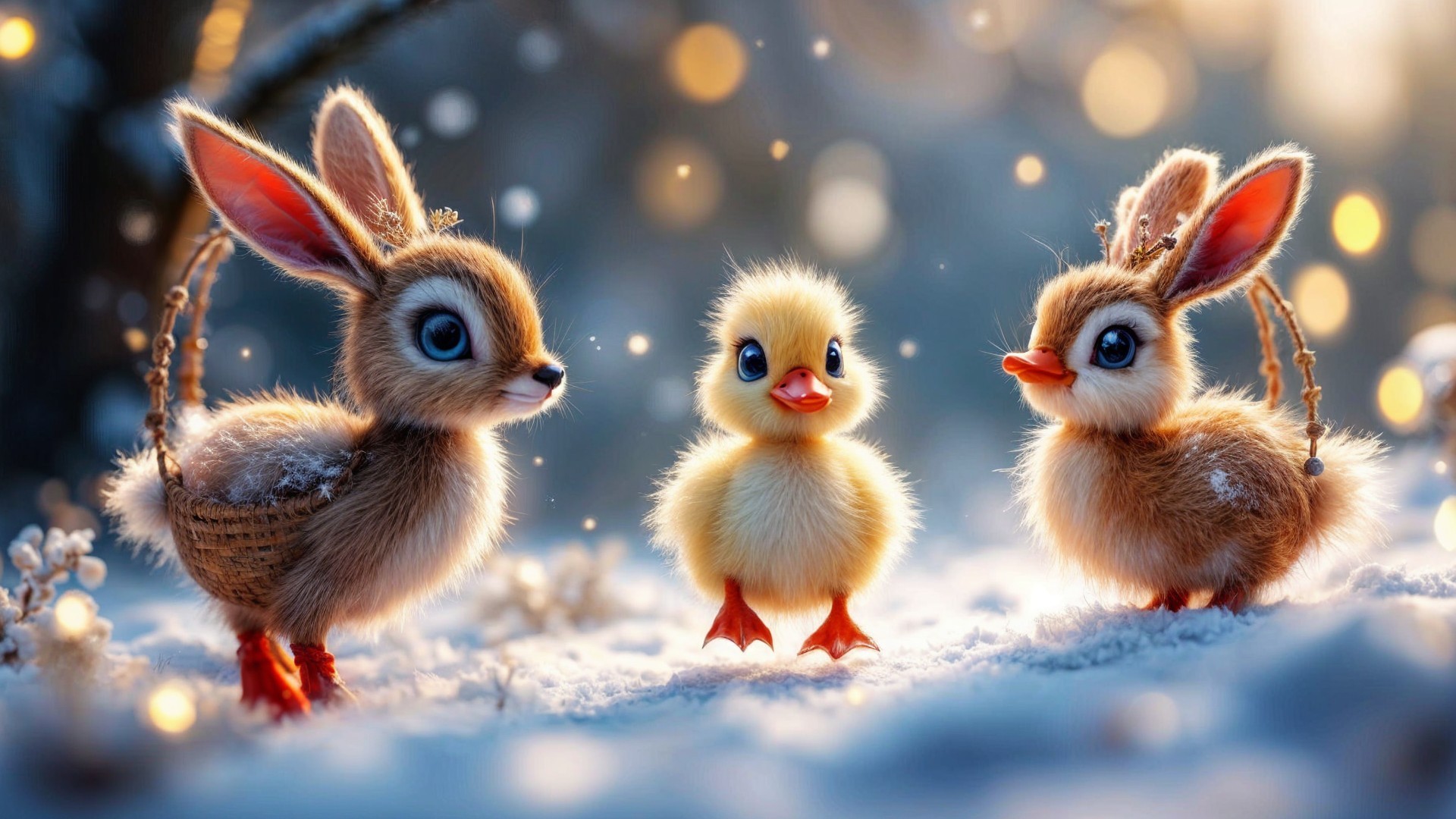 Whimsical Winter Scene with Adorable Animal Characters
