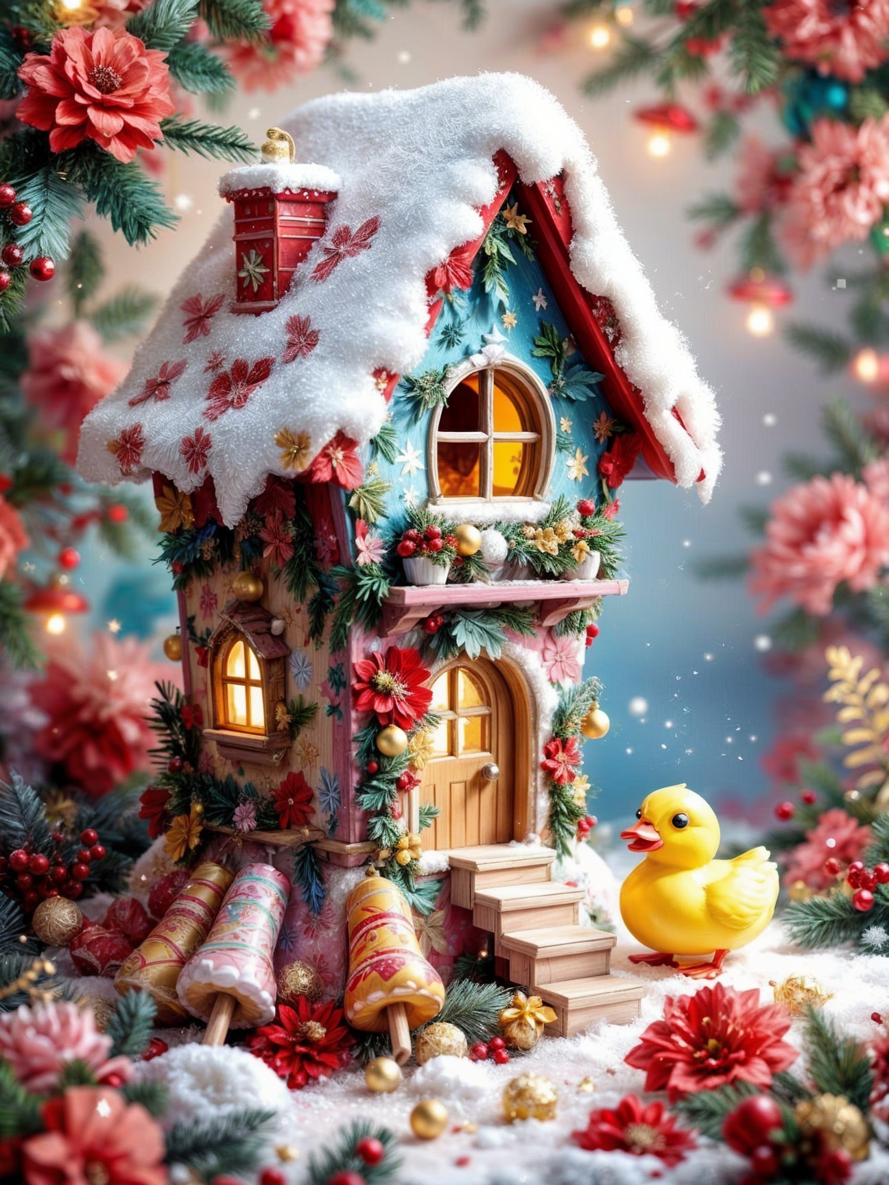 Whimsical Gingerbread House in Snowy Holiday Scene