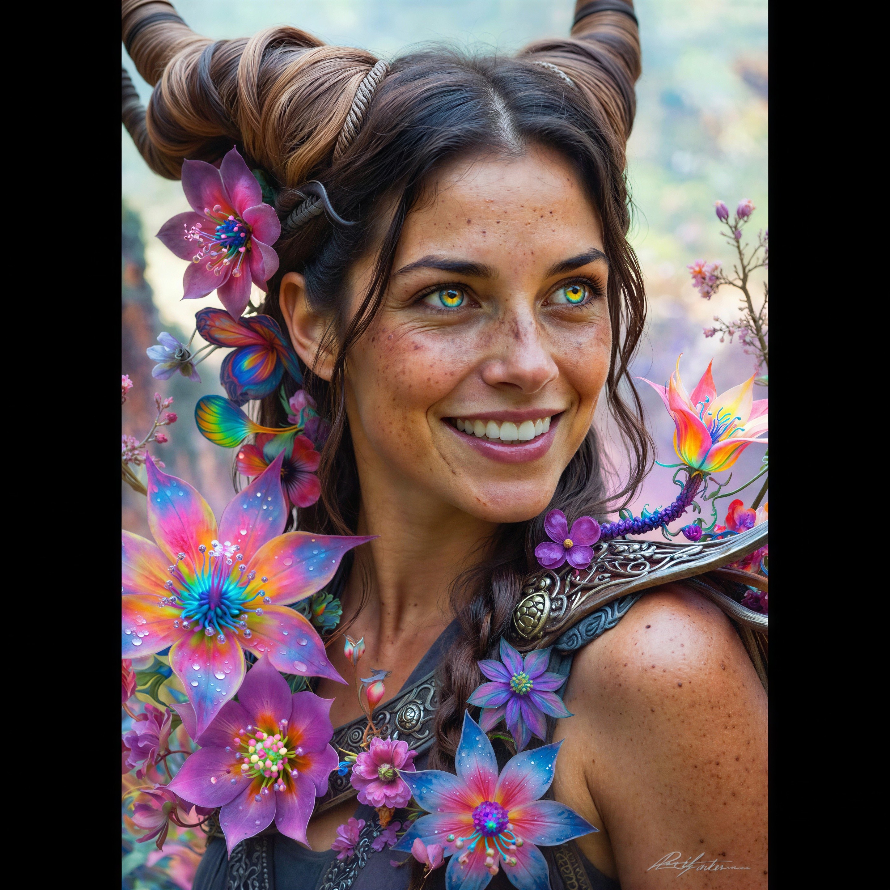 Close-up Portrait of a Fantasy Woman with Flowers