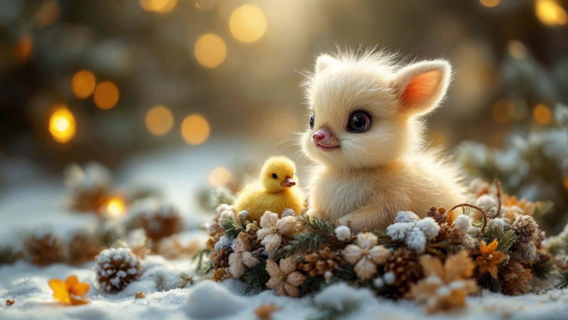 Fluffy Creature in Cozy Nest Surrounded by Snow