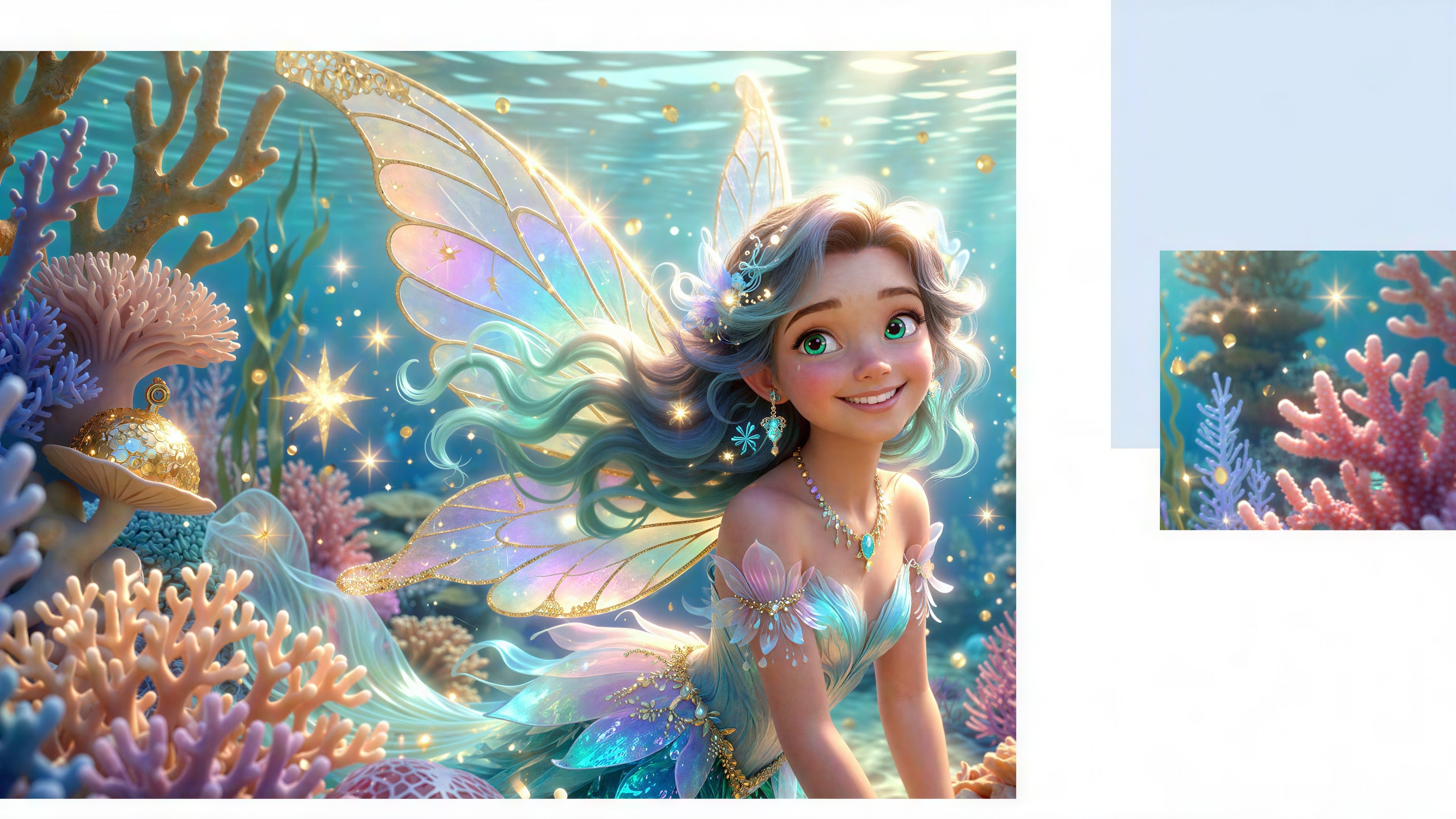 Ethereal Mermaid-Fairy in an Enchanted Underwater Realm