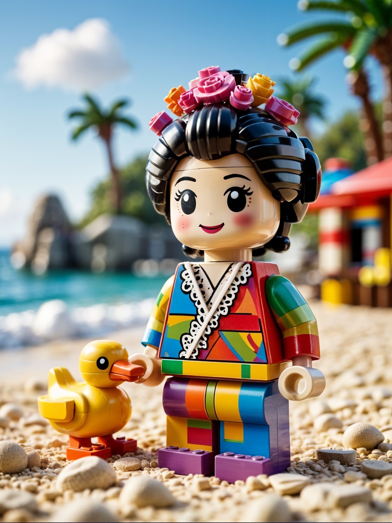 LEGO Figure in Colorful Outfit at Beach Scene