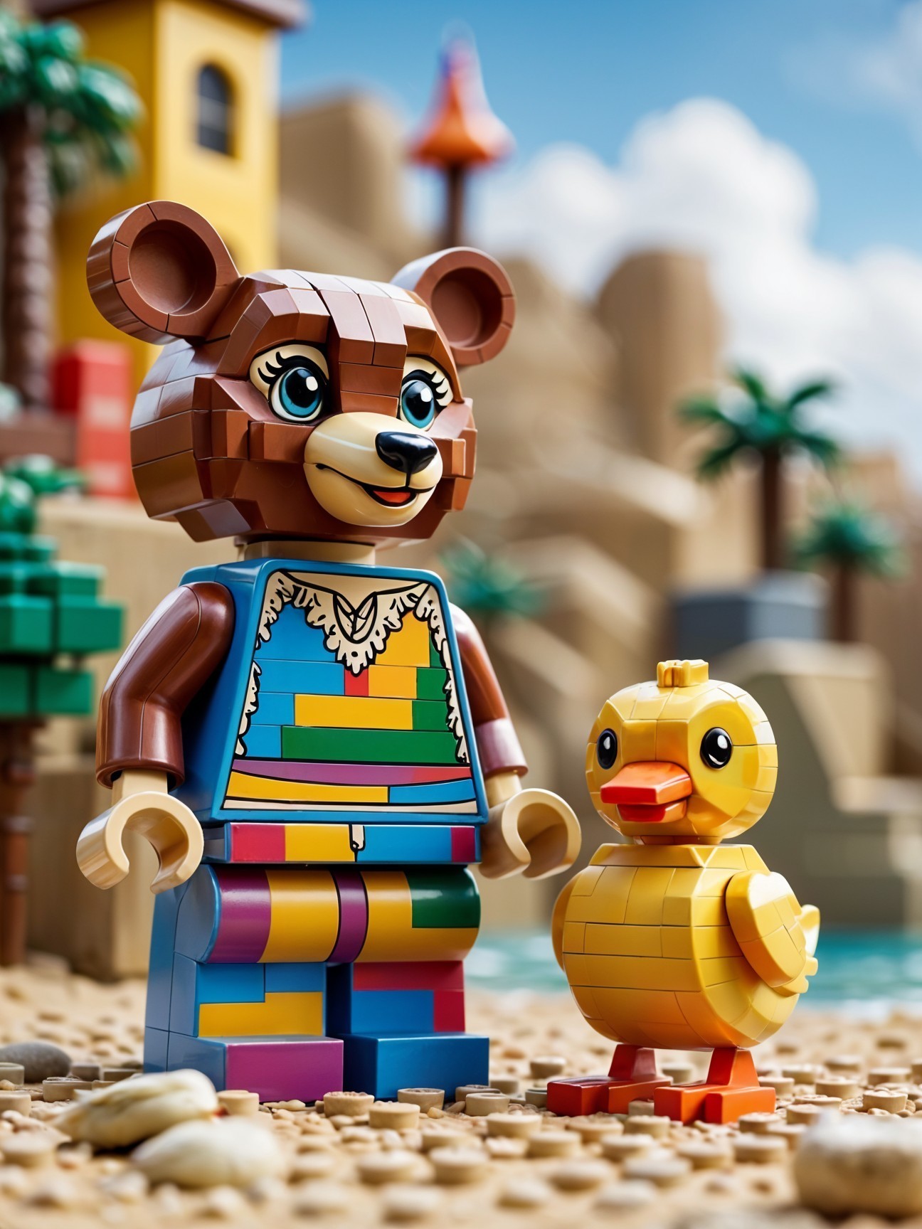 Colorful LEGO Scene with Bear and Duck Figures