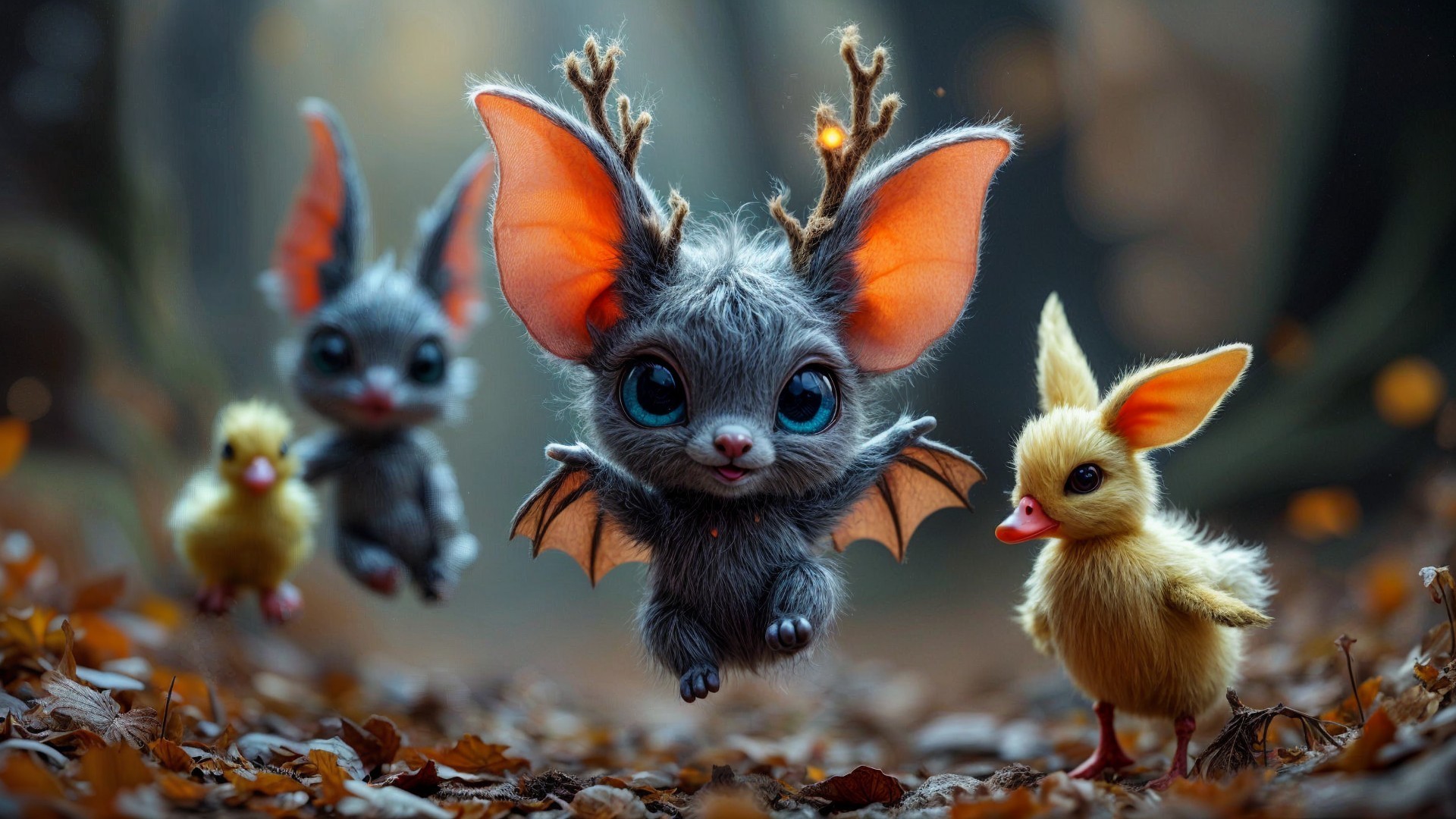 Whimsical Creatures in a Magical Autumn Forest