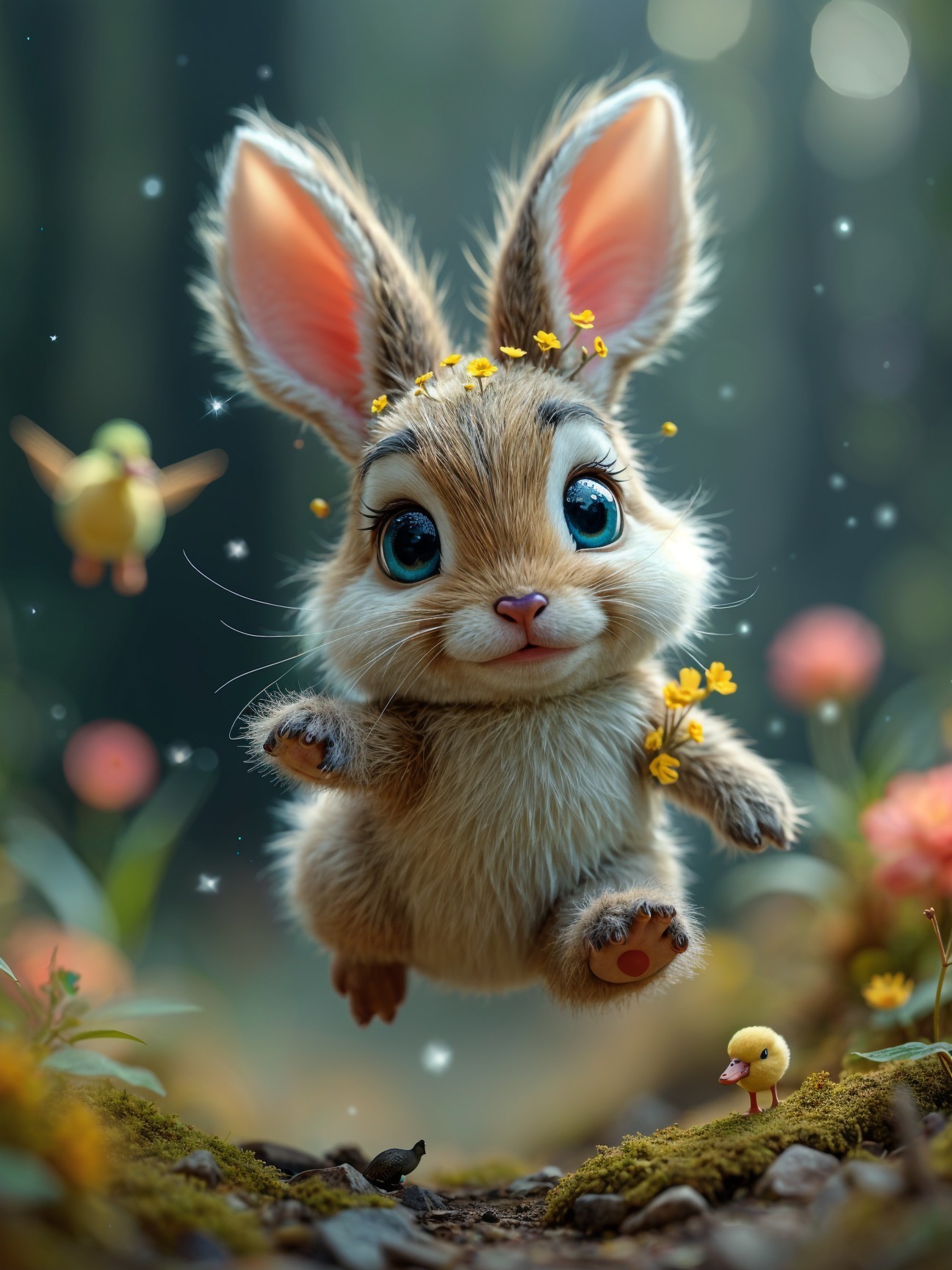 Cheerful Rabbit in a Vibrant Forest Setting