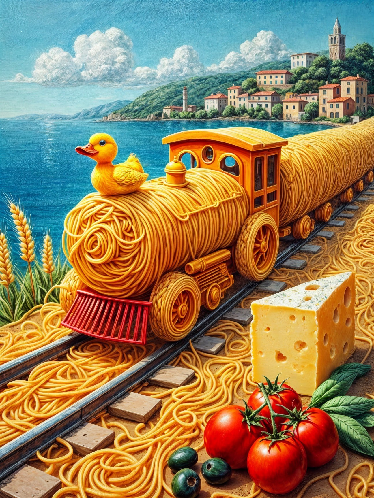 Pasta Train with Duck in Coastal Village Setting
