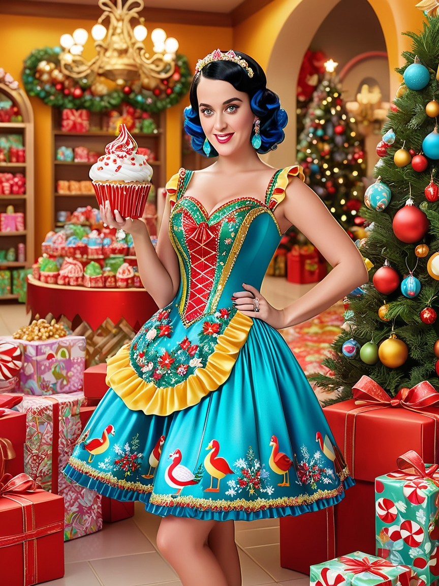 Festive Scene with Woman and Holiday Decorations