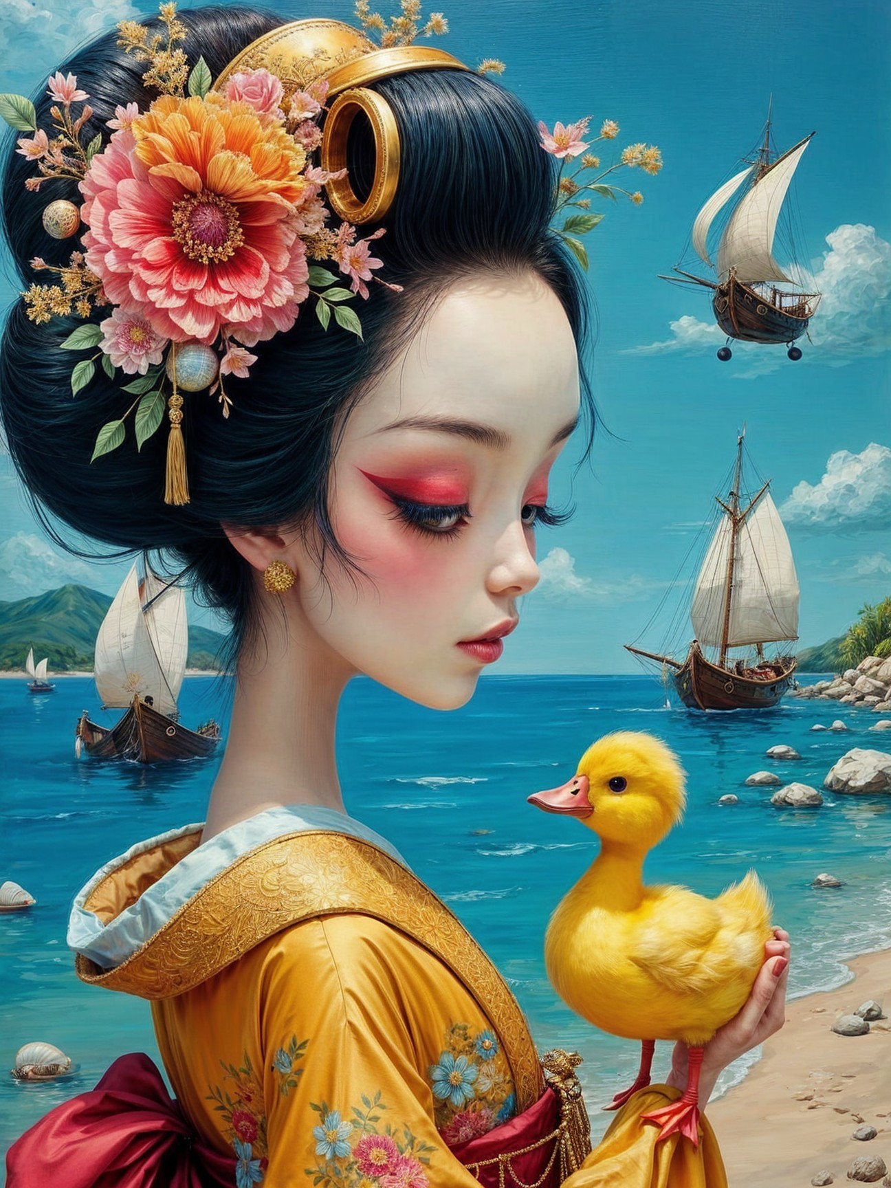 Young Woman in Traditional Attire by the Seaside