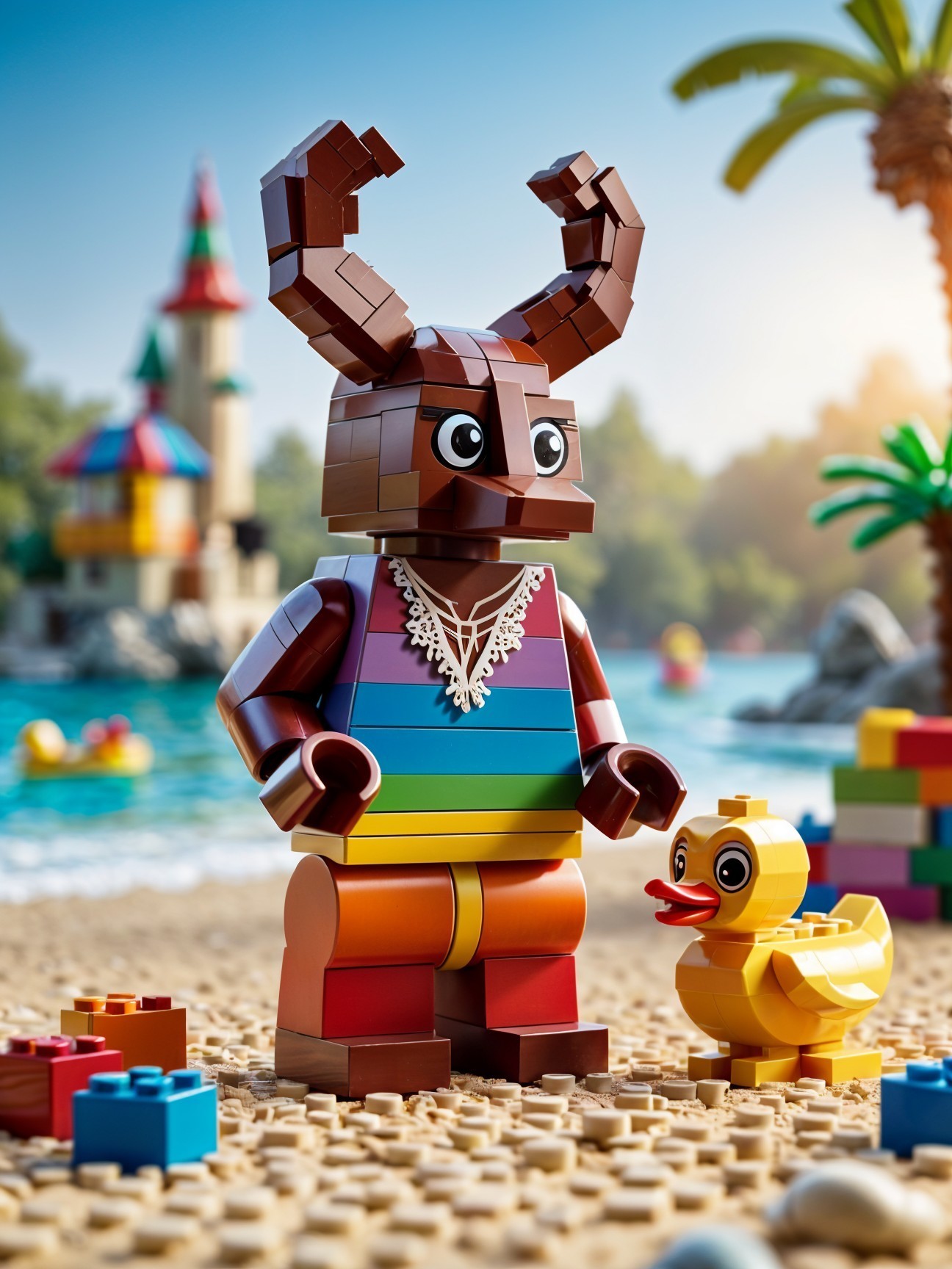 Colorful LEGO Beach Scene with Whimsical Figure