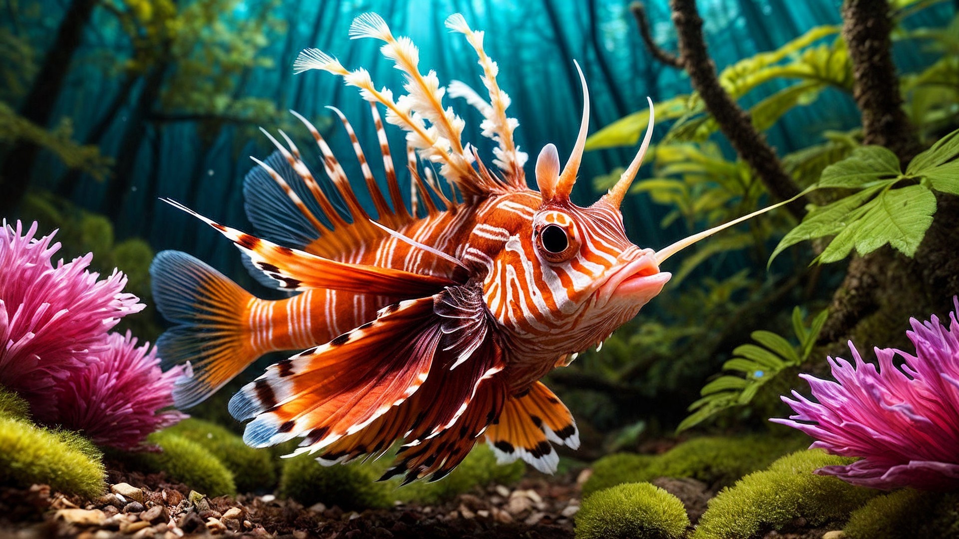 Vibrant Lionfish in Lush Underwater Environment