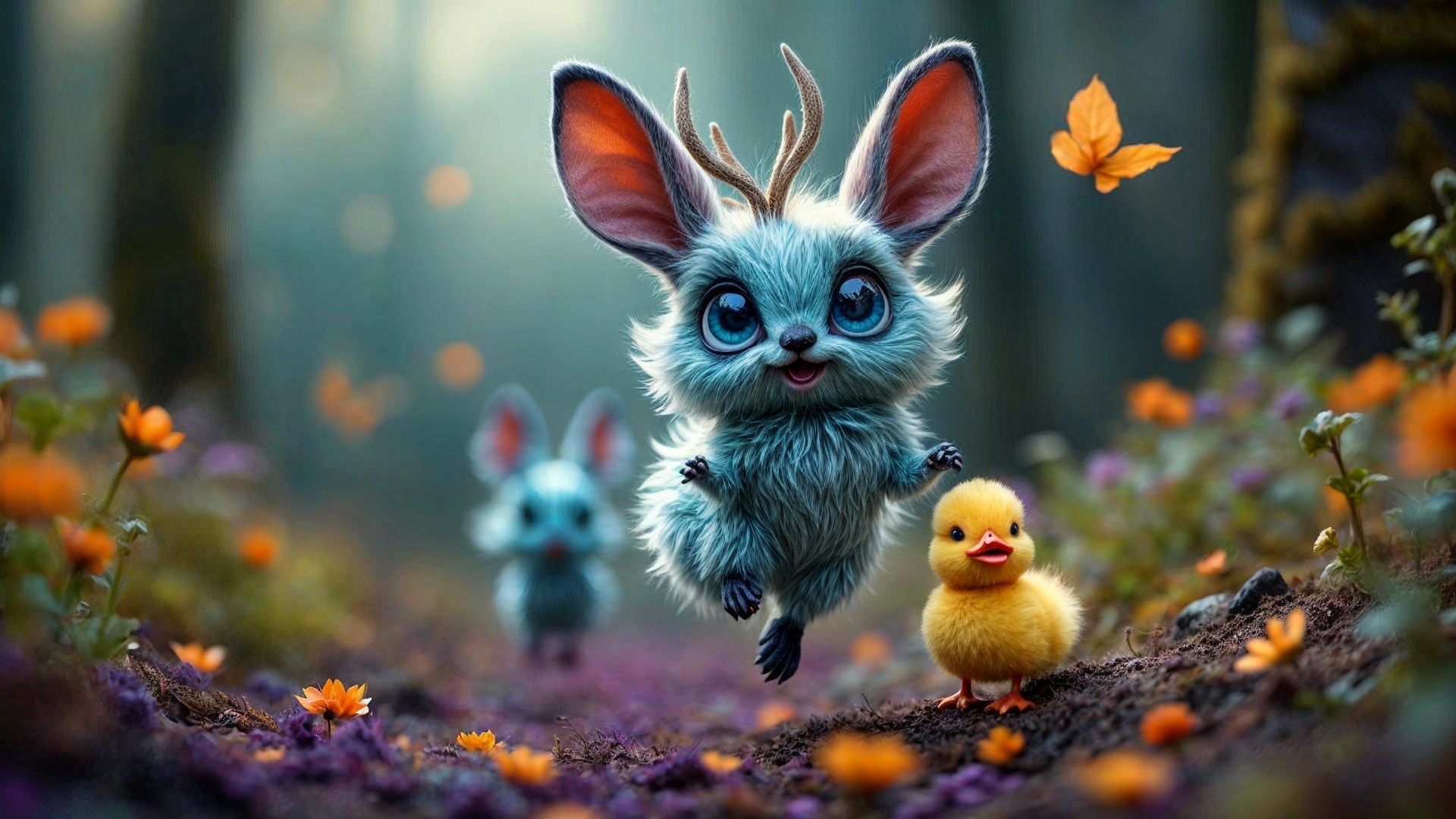 Whimsical Forest Scene with Colorful Creatures