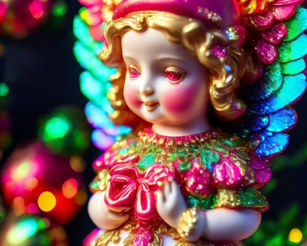 Close-up of a detailed Christmas angel ornament