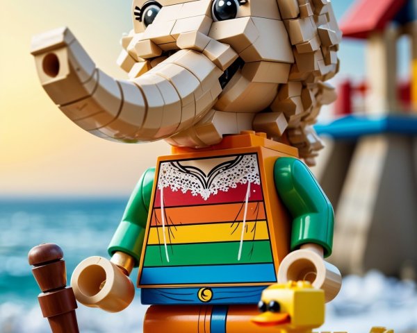 Lego Figure with Elephant Trunk in Beach Scene