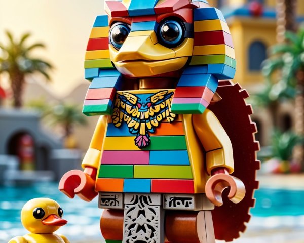Vibrant Lego Pharaoh Figure on Sandy Beach Scene