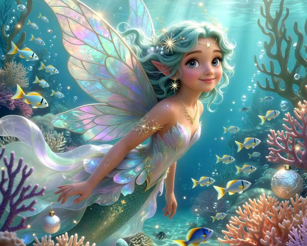 Fairy Mermaid with Iridescent Tail and Shimmering Wings