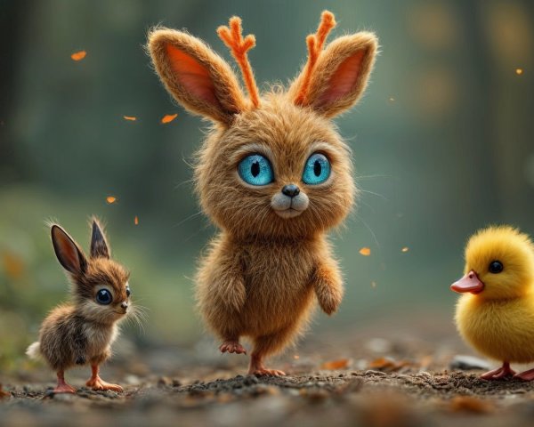 Whimsical Woodland Scene with Adorable Creatures