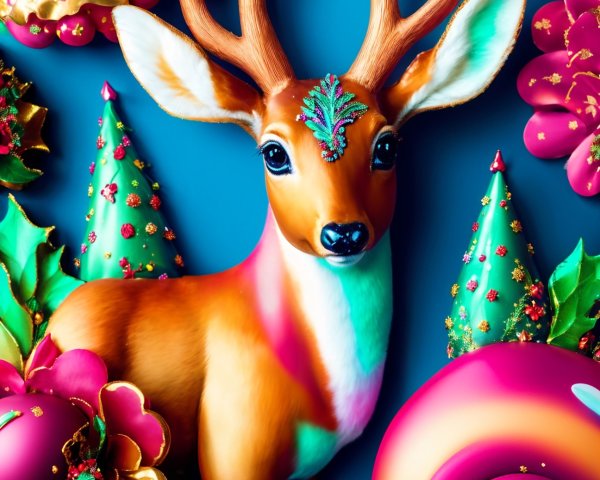 Colorful Deer with Festive Holiday Decorations
