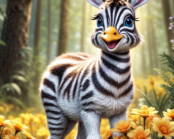 Whimsical Creature in a Colorful Forest Setting