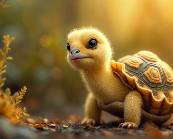 Whimsical Turtle-Bird Hybrid in a Magical Setting