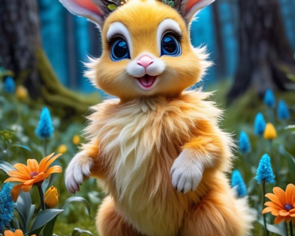 Whimsical Creature in a Vibrant Forest Setting