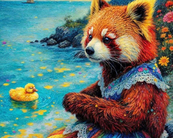 Red Panda by Tranquil Lake in Whimsical Setting
