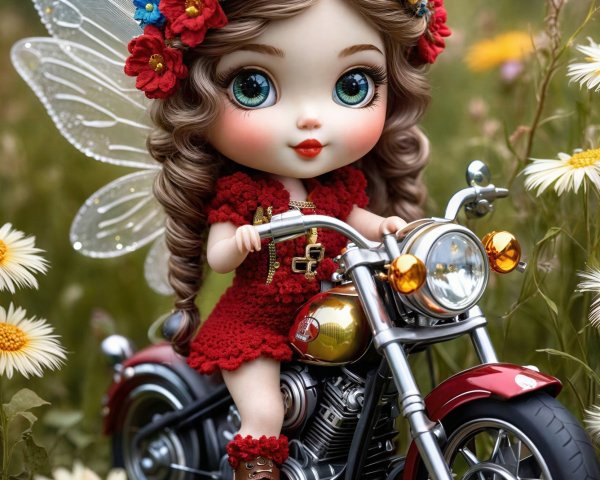 Fairy Doll with Butterfly Wings on Toy Motorcycle