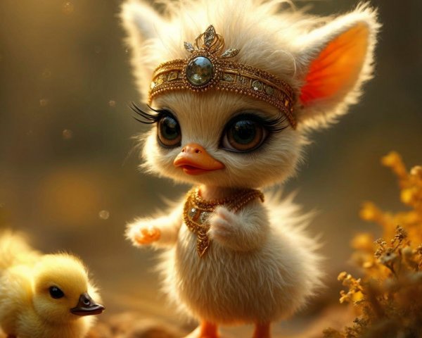 Fluffy Chick with Golden Headband in Dreamy Setting