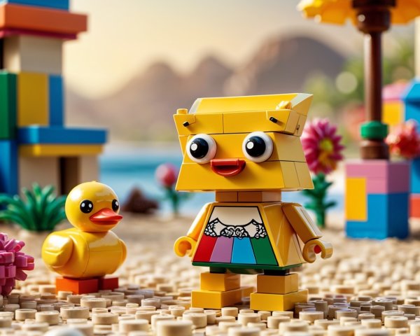 Colorful LEGO Beach Scene with Characters and Nature